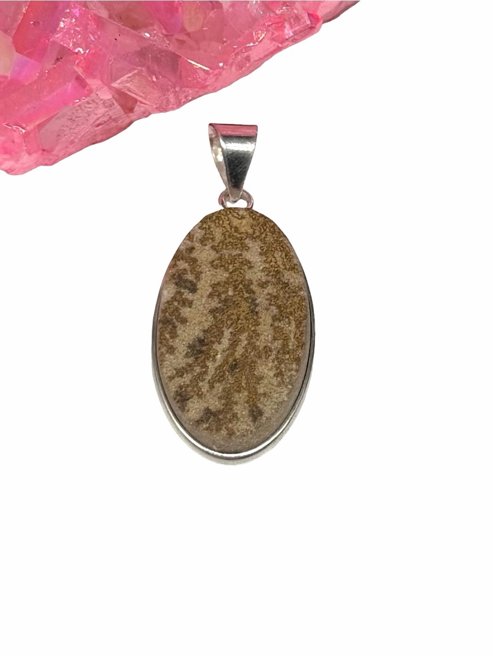 Dendritic Opal Necklace Pendant 925 Sterling Silver Overlay